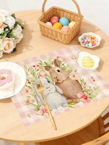 1pc/2pcs/4pcs Colorful Easter Bunny, Eggs & Cross Floral Print Placemats, Fresh Holiday Style Polyester Rectangular Tablecloths With Vibrant Floral Patterns And "He Is Risen" Text - Easy Clean Non-Slip Placemats, Suitable For Easter Celebrations, Adult Parties, Spring Outdoor Dining And Daily Table Decor, Great Gift For Family And Friends