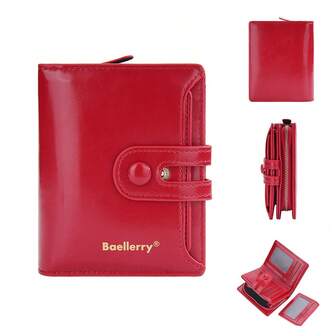Baellerry Women's Short Oil Wax Leather Clutch Wallet With Buckle & Zipper Closure Multiple Card Slots Coin Pouch For Women Wallet Purse Wallet Small Wallet