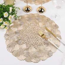Juego de 8 manteles individuales redondos dorados para mesa de comedor vinilo prensado metálico para decoración de bodas aniversarios y fiestas - FloralSeaGold - Ver 1