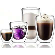 Christmas Double Wall Glass Coffee Mugs Set Without Handle, 8.5oz Tea Cups, Clear Glass Drinkware For Espresso, Latte,Hot Beverages 4-Pack - trong suốt - Xem 4