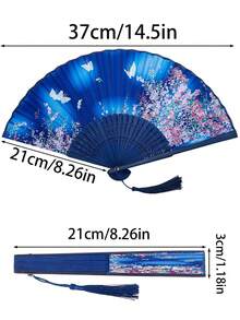 1PC Bamboo Folding Hand Fan, Women's Floral Butterfly Handheld Fan, Handmade Chinese Fan With Tassel, Dance Wedding Party Photo Prop Gift - Multicolor - View 8