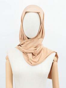 (Con Scrunchie) 1 pieza Bufanda con capucha de unicolor para mujer, chal, cálida y a prueba de viento, elegante y minimalista, uso versátil para el cabello diario y festivales, gorro para dormir - Albaricoque - Ver 3