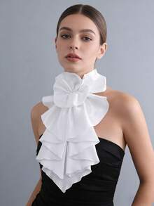 1件白色缎面复古夸张花朵领带，颈巾假领子宫廷流口水围巾男女通用配饰挂脖花朵 - A - 查看 2
