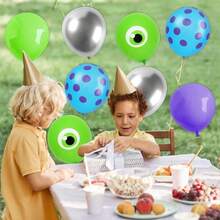D60Pcs 12 In Cartoon Monster Theme Balloons Green Purple Blue Sier Latex Balloons For Birthday Baby Shower Party Decor - 銀色 - 查看 6