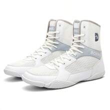 Zapatos de entrenamiento de boxeo para interiores para hombres, zapatos de lucha con suela de goma para competición - Lima blanca - Ver 12