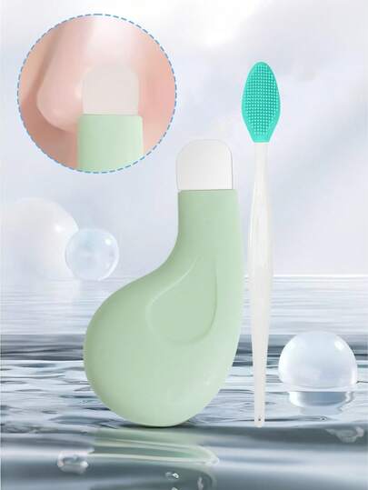 人形黑头导出工具和鼻尖刷套装 - 温和面部毛孔清洁器，非电动护肤勺，表面纹理设计，浅绿色手柄，顶级毛孔清洁工具，可深层去除黑头、控油和去角质