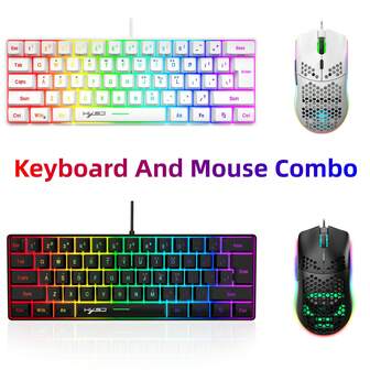 Conjunto de ratón con retroiluminación RGB y teclado con cable compacto de 61 teclas, ratón con retroiluminación RGB de 6400 DPI, adecuado para escritorio, portátil y otros dispositivos de juego
