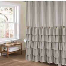 1pc Pure Polyester Coconut Button Ruffle Shower Curtain, Handmade Ruffle Trim, Pure Polyester Bathroom Accessory, Bathroom Window Curtain, 72*72inch/182cm*182cm - Multicolor - View 4