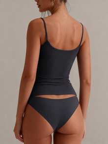 XLLAIS Sexy Backless Women Camisole, Elastic Casual Spaghetti Strap Tank Top, Summer - Dark Grey - View 9