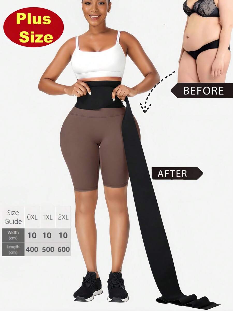 1 Pc Plus Size Women's Waist Wrap Belt, Elastic Slimming Postpartum Belt, Adjustable - Black - View 1
