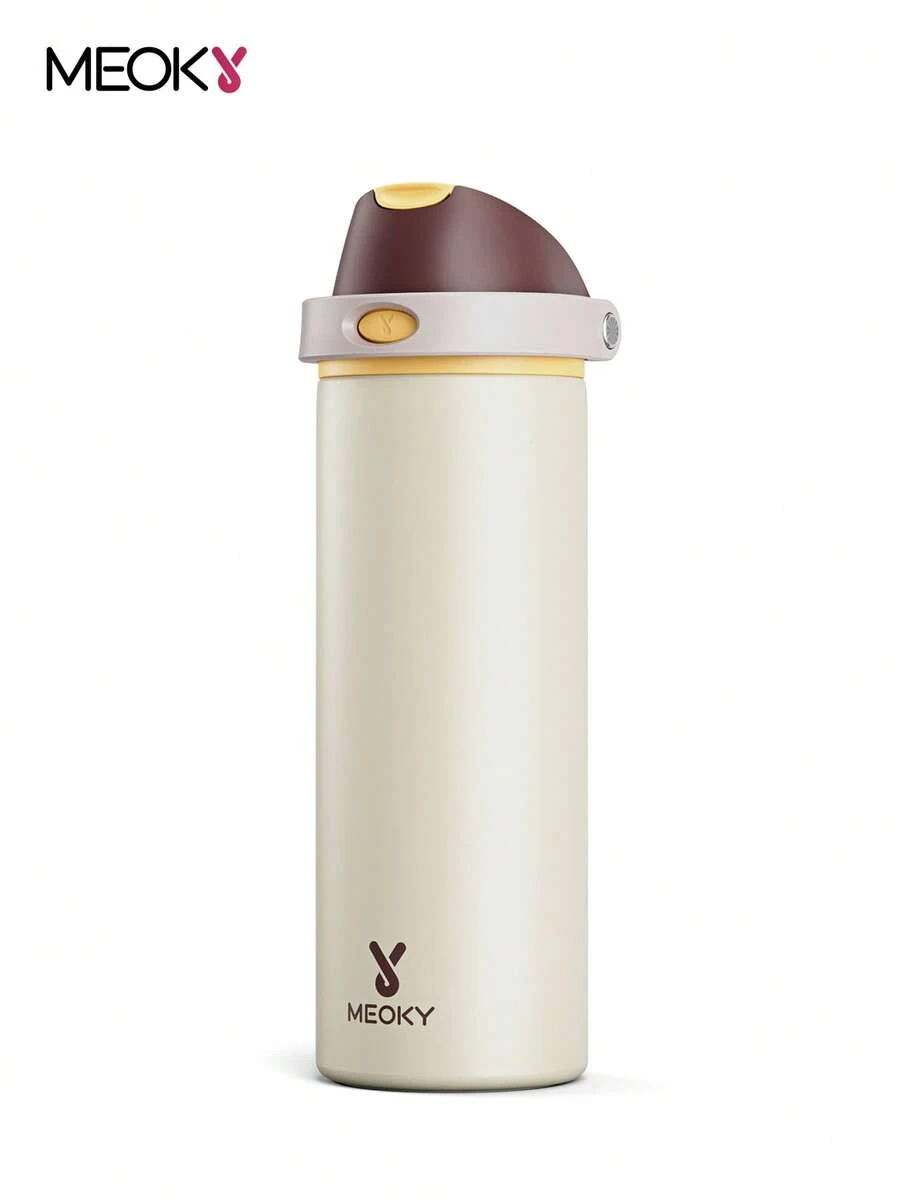 Meoky 24oz Vacuum Insulated Water Bottle with 2-in-1 Straw and Spout Lid, Insulated Cup, Keep Cold 24H, Leak-Proof, Fits in Car Cup Holder, Stainless Steel Tumbler for Sports, Travel, and School - 白褐色 - 查看 1