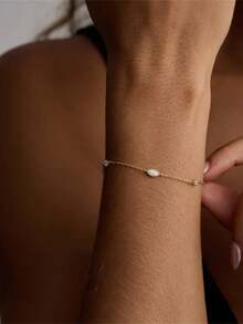 EleRunis 1PC 925 Sterling Silver Marquise Opal Bracelet Marquise 18K Gold Plated Birthstone Crystal Jewelry For Woman Mother Wife Girlfriend - Gold - View 1