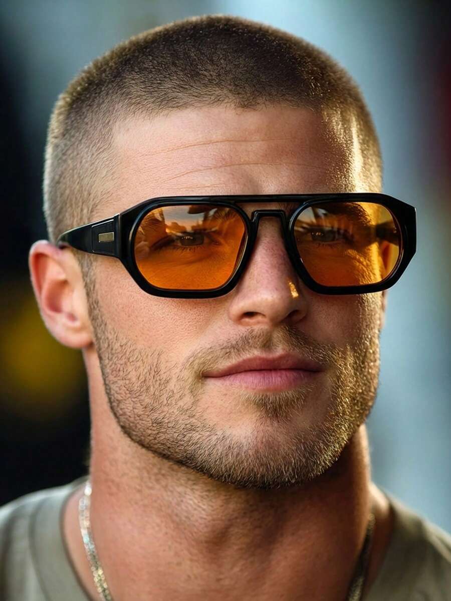 1 Pair Men's Black Square PC Frame Retro Double Bridge Street Style Vacation Personalized Fashion Fashion Glasses - Black - View 1