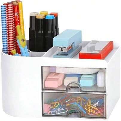 Organizador de Escritorio, Portalpiz para Escritorio, Soporte para Bolgrafos, Cajn Organizador para Oficina, Caja de Almacenamiento de Papelera, Accesorios de Oficina y Suministros
