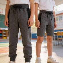 Kit com Calça e Bermuda Moletom Moletinho Infantil Uniforme Escola Cadarço e Elástico Dia a Dia - Preto - Visão 2