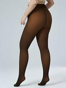 2 Piece Of Women's 200g Wool Lined Tights, Warm Pantyhose, Imitation Translucent Tights, Warm Transparent Thick Leggings, Suitable For Daily Wear At Home, Office, Etc. In Winter With A Temperature Of 15~0℃ - 黑色+蜂蜜色 - 查看 3