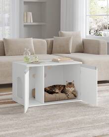 HEXCELEN Cat Litter Box Cabinet, Cat Cabinet With Removable Divider, 80 X 48.3 X 48.5 Cm, Cat House With Adjustable Entrance (Left Or Right), Side Panel, Non-Slip Corners, White - trắng - Xem 2