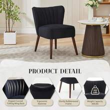 Sillón de Respaldo Alto (Wingback) de Terciopelo Negro - Estilo Mid-Century con Patas de Madera, Capacidad 136 kg (300 lb) - Ideal para Sala, Oficina o Dormitorio - Negro - Ver 4