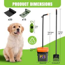 Dog Poop Scooper, Swivel Container, Rake Spade, Rotating Dog Waste Collector, Dog Waste Picker, Poo Scooper And Rake Set, 46 Inch Length Handle Dog Poop Scoop And Rake Set With 35 Waste Bags - Black + Orange - View 2