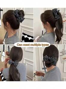 高马尾发髻爪夹，优雅双层蝴蝶结发夹，女士及女孩优雅布艺蝴蝶结发夹，超大布艺蝴蝶结发爪夹，女士蝴蝶结装饰时尚发爪，可爱发饰，牢固固定发髻和马尾辫，时尚发饰，优雅发夹 - 彩色 - 查看 4
