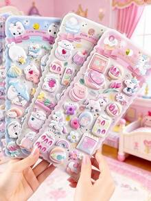 1张随机可爱动物贴纸套装 - 装饰性自粘泡沫贴纸，适用于手工、剪贴簿、日记和DIY项目 - 可爱的小动物图案（多种颜色）粉色兔子和泰迪熊 - 彩色 - 查看 3