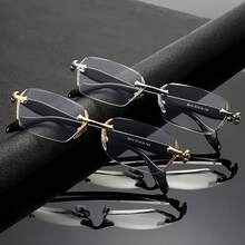 Gafas sin montura ultraligeras unisex - Diseño de corte de diamante vintage, gafas de ordenador clásicas unisex, marco de hierro duradero, gafas unisex - Plateado - Ver 6