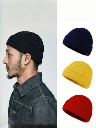 Men's Knit Beanie Hat, Warm Winter Hat, Bucket Hat, Soft & Stretchy, Suitable For Daily Wear, Autumn