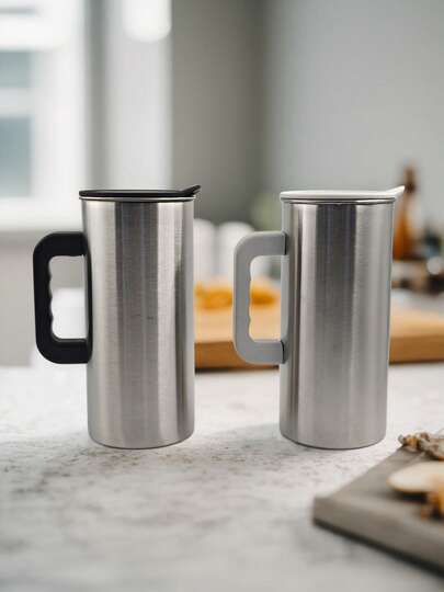 1 Pc,1400ml Stainless Steel Jug With Lid And Handle, Kitchen Serving Jug, Suitable For Coffee And Beverages, Ideal For All Seasons.