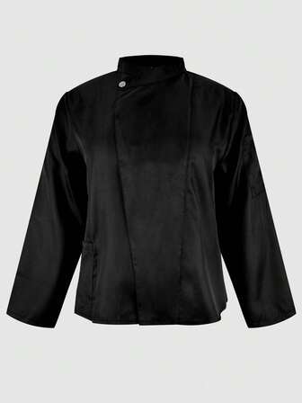 Plus Size Women Casual Solid Color Zip-Up Left Sleeve Single Pocket Long Sleeve Work Shirt