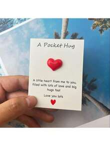 1个装口袋抱枕树脂心形吊坠礼品卡 - 可爱浪漫的纪念品，甜蜜的生日和情人节惊喜，送给女朋友、男朋友、爱人和朋友的完美贴心礼物