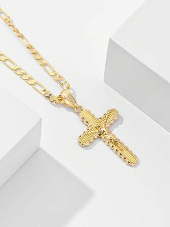 1pc Classic European Style Copper Jesus Cross Pendant Necklace, Limited Edition "Light Of Protection", Suitable As Gift For Christmas, Thanksgiving, Halloween, Mother's Day, Valentine's Day, Friends, Believers, First Holy Communion, Daily Wear And Prayer