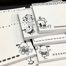 Sanrio 5pcs Cute Paw Print Black & White Simple Style Sticky Notes, High-Quality Adhesive Memo Pad, Portable Planner Notepad For School, Office, Pocket
