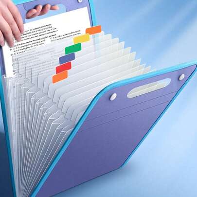 1 pièce Chemise de classement verticale, organisateur de documents style accordéon format A4, pochette de rangement portable et simple, sac diviseur de matières pour étudiant, chemise de classement pliable avec grande capacité pour papiers, documents et archivage (étiquettes de couleurs et formes aléatoires incluses), fournitures scolaires