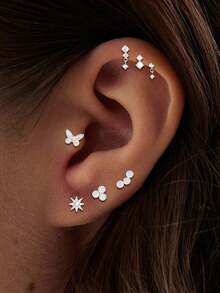 1pc S925 Sterling Silver Single Hole Cartilage Earring, Unisex, Low Internal Thread Cartilage Earring, Gift For Girlfriend - Single - View 5
