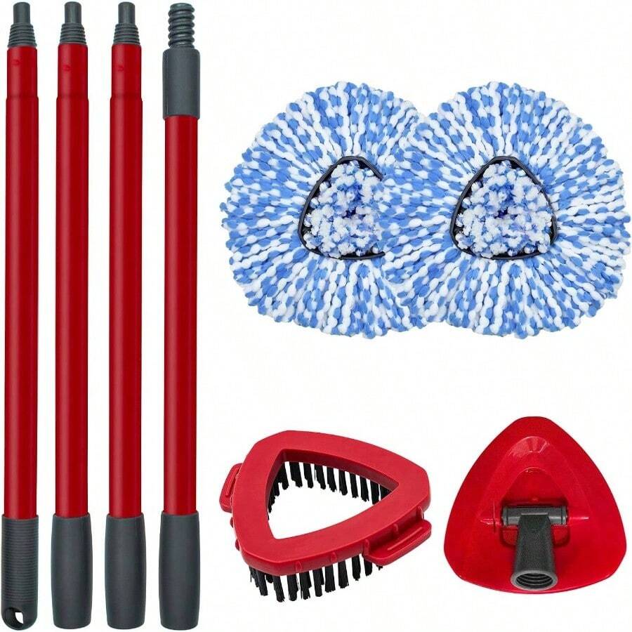 Spin Mop Replace, Base, Mop Handle OCedar EasyWring 1 System, Include 2 Microfiber Mop, 1 Sturdy Iron 30 - 58 Inch Mop Handle, 1 Scrubber, 1 Spin Base - 2 đầu lau màu xanh dương + 1 bộ cán lau + 1 đế + 2 chổi - Xem 1