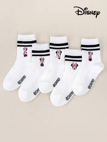 Disney 1/5 Pairs Kids White Invisible Socks With Parallel Stripe Pattern, Cute Cartoon Design, Fashionable Casual Breathable Socks For Students Boys And Girls - Multicolor - View 14