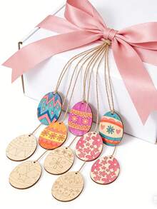 10pcs Unfinished Wooden Easter Decorations, DIY Craft Egg Cutout Decor Set, Suitable For Painting, Easter Party Supplies, Home Decor, Hanging Ornaments, Restaurant, Hotel, Bedroom, Living Room Decoration
