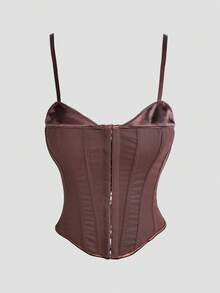 Sexy Solid Color Front Lace-Up Hollow Out Backless Camisole Top, Adjustable Straps, Suitable For Party, Outing, Date, Halloween, Music Festival And Other Occasions, Women's Camisole Top - 咖啡棕 - 查看 4