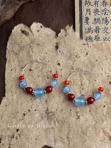 1 Đôi bông tai vòng đính hạt phong cách Boho - Đá quý đỏ xanh, trang sức cổ điển đeo hàng ngày, phụ kiện dự tiệc, quà tặng cho phụ nữ - Nhiều màu - Xem 5