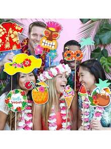 30pcs Luao Photography Studio Props Set, Hawaiian Tropical Theme For Birthday, Summer Beach Pool Decor, Party Favors And Forest Theme Party Decorations, Beach Pool Birthday Party Decorations, Photo Booth Props - Multicolor - View 3