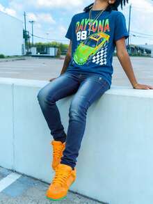 Men's Slim Fit Straight Leg Blue Jeans, Casual Street Style, All Season - Blue - View 1