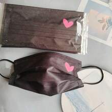 Black Heart-Shaped Disposable 3-Ply Non-Woven Fabric Face Mask, Skin-Friendly For Adults - Multicolor - View 4