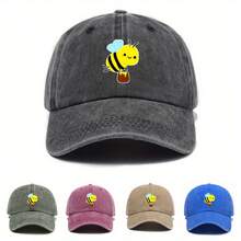 Print Adjustable Baseball Cap, Cute & Honeycomb Design (Pink/Beige/Blue/) - Lightweight Hat Casual, Outdoor, Beekeeping - Washable Non-Stretch Fit - Khaki - View 1