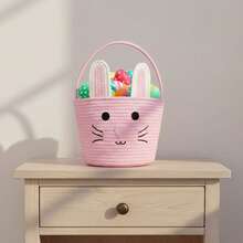 Cesta de conejito de Pascua para niños, cesta tejida de regalo con forma de huevo de Pascua para niñas y niños pequeños - Rosa - Ver 4