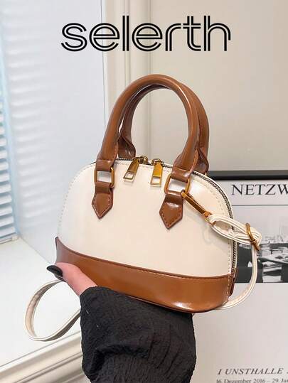 1pc White PU Elegant Minimalist Vintage Quilted Comfortable Handle Smooth Zipper Lightweight Crossbody Tote Handbag, Suitable For Women's Work, Daily Life, Commuting, Social Gatherings, Business, Shopping, Fits Phone, Wallet, Lipstick, Keys, Tissue, Pouch, Fashionable Item, Autumn/Winter