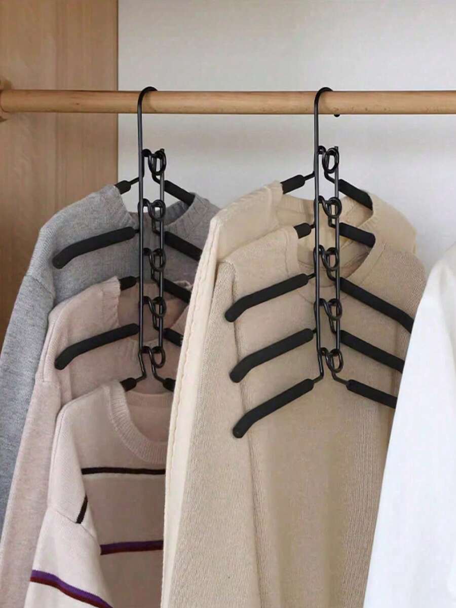 5-Tier Folding Clothes Hanger Rack - Practical Wardrobe Organizer - Space-Saving With Non-Slip Foam Pads, Durable Home Closet Storage And Organization - Multicolor - View 1