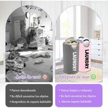 2PCS Cestos Ropa Sucia Plegable,Cesto para Ropa Sucia Fácil de Transportar,Fabricado de Tela Oxford,Cesta para la Colada Alta Capacidad,82L Cesto de Ropa Sucia de Primera Calidad con Asas(Gris & Rosa) - 1 - Ver 5