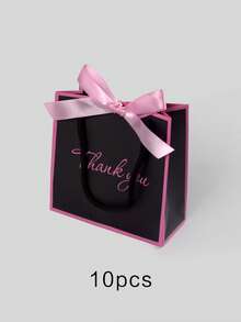 10个/5个/1个装高端黑色粉色滚边撞色迷你礼品袋，粉色滚边搭配同色缎带蝴蝶结，“谢谢”温馨书法设计，适用于婚礼回礼、礼品、珠宝、化妆品样品包装，简约优雅风格，礼盒包装，适合婚礼、生日派对、母亲节、开学季及其他节日送礼。 - 黑色-粉邊 - 查看 13