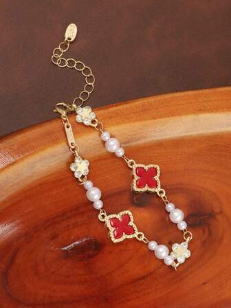 1pc Elegant Luxury Vintage Floral Bracelet, Brightening Design