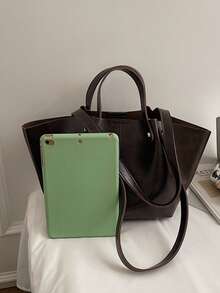 1个新款韩版褶皱单肩包，大容量手提包，轻便奢华复古优雅托特包，多功能腋下包，高端时尚单肩包，购物袋，工作包，小众法式设计 - 咖啡 - 查看 8